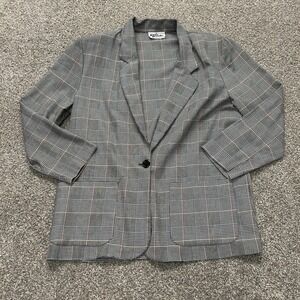 Katie Brooke Blazer Jacket Womens 14 Gray Plaid One Button Tailored USA Career